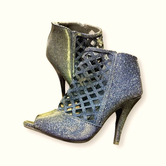 Glitter Caged Bootie Heel Iridescent Gold & Silver Gold Zipper Backs US 6 - Picture 5 of 8